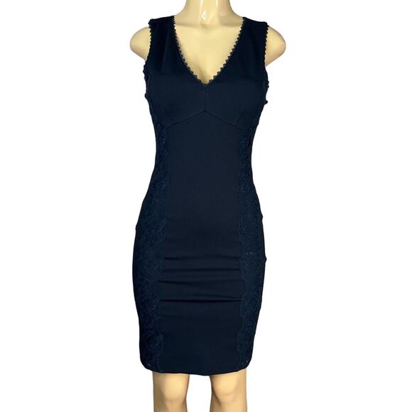 Rebecca Taylor Black Sleeveless V-Neck Sheath Sheer Lace Inset Dress Size 4 - Picture 1 of 9